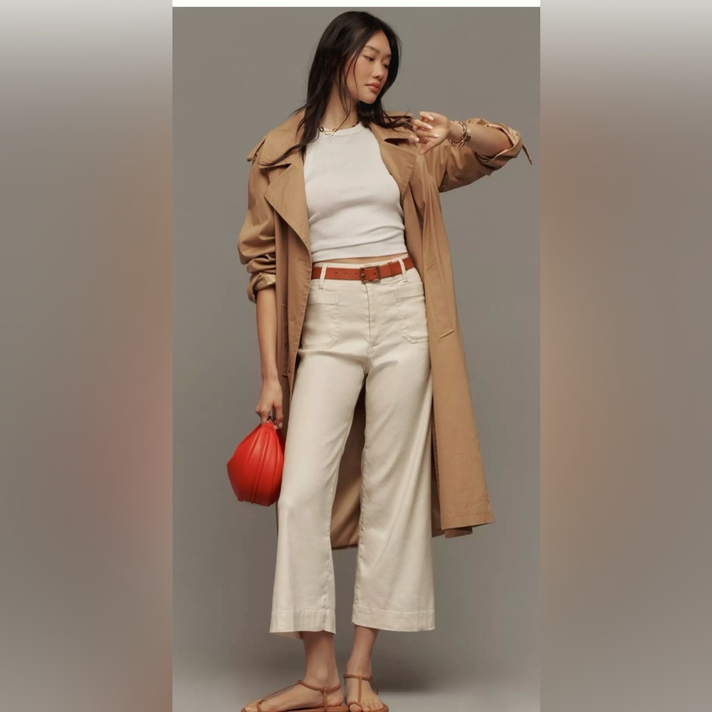 Anthropologie Neutral Cropped Wide-Leg Pants with Tan Trench